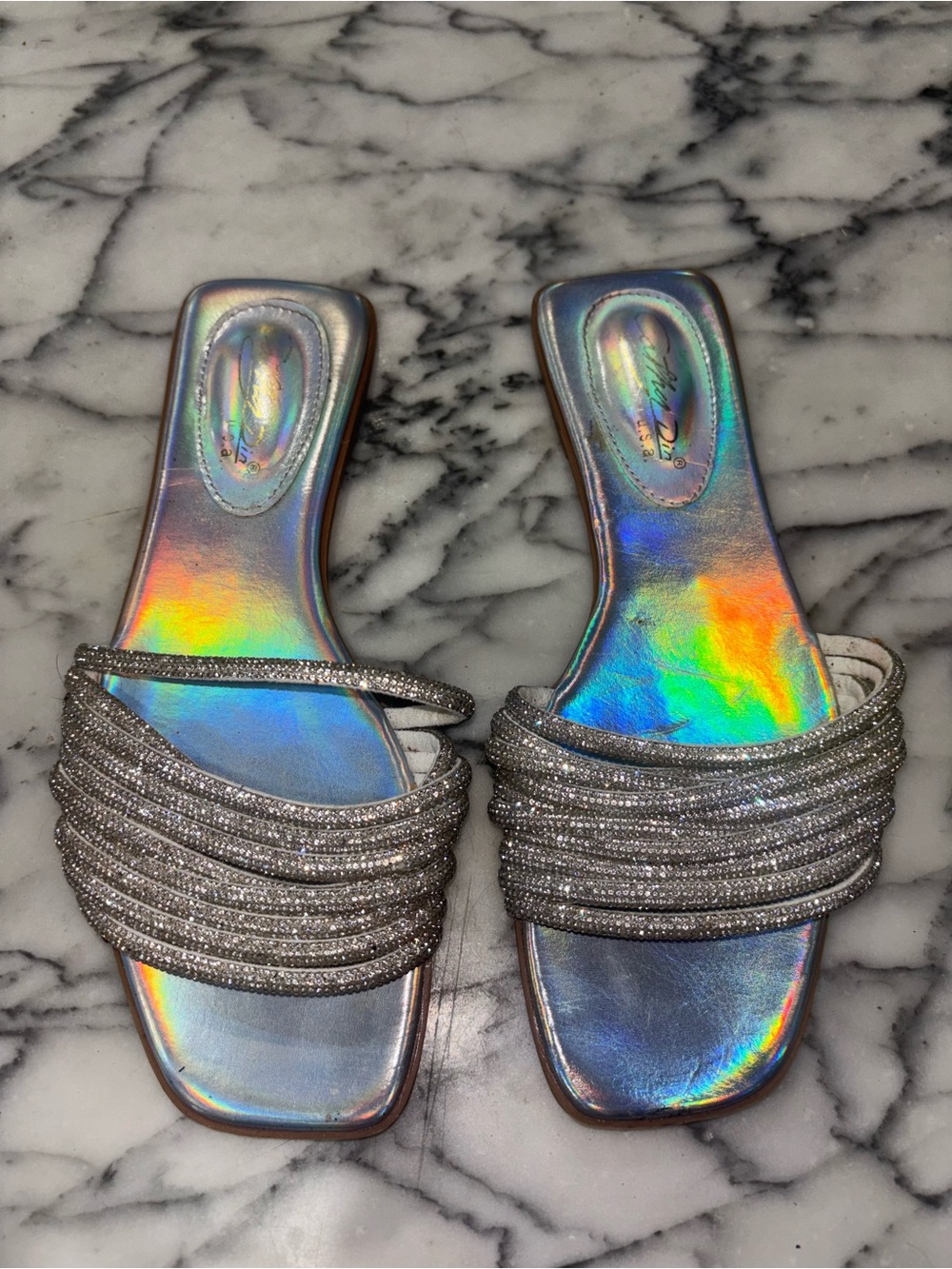 Y2K Style Rhinestone Holographic Slide Flats Size 6.5